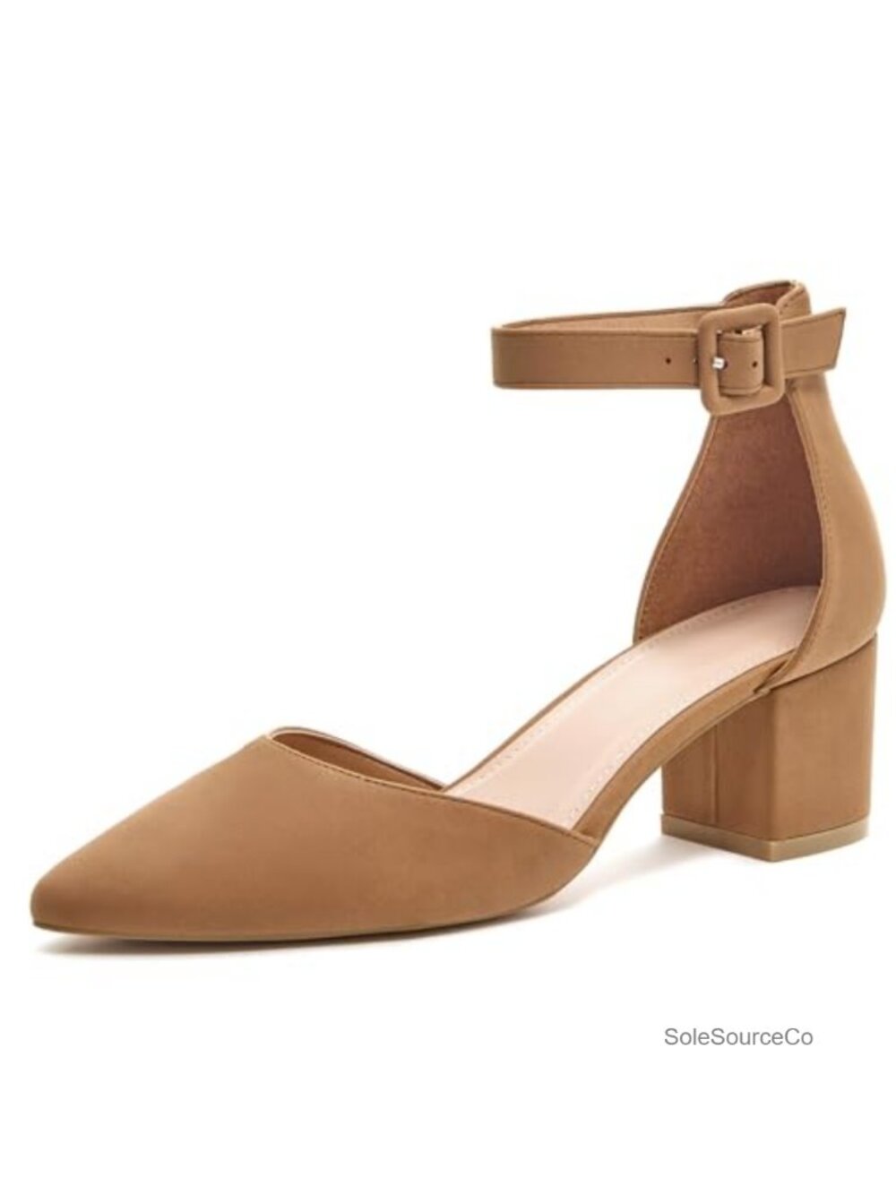 Women's Pointed Toe Pumps Ankle Strap Buckle Chunky Block Heel D'Orsay Faux